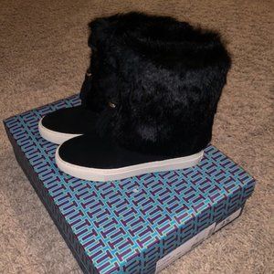 Tory Burch Angelica Black Rabbit Fur Suede Sneaker